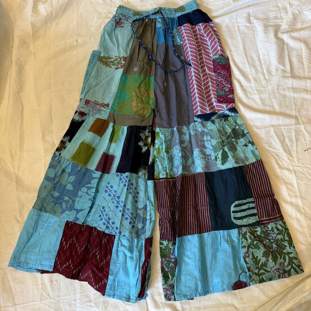Ashley Taylor BOHO Patchwork Pants Women’s One Size Wide Leg Recycled NEW